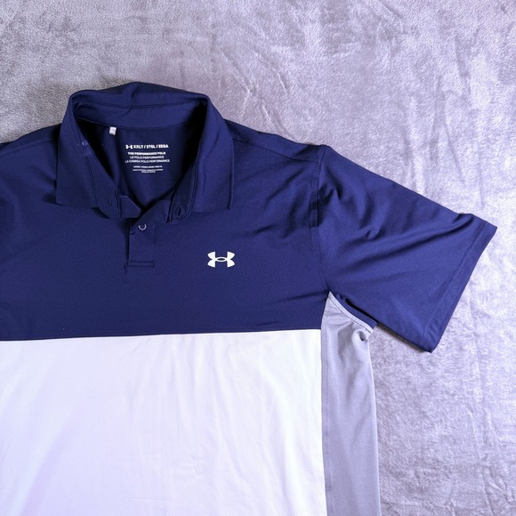 Under Armour Golf Polo Shirt XXL The Performance Polo Blue White Gray - Picture 1 of 11